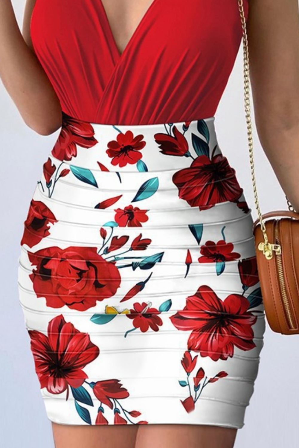 Surplice Spaghetti Strap Top and Printed Mini Skirt Set Trandify deal