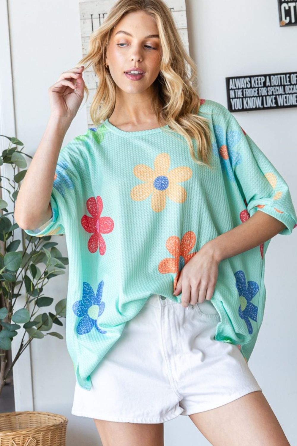 HOPELY Floral Waffle Oversize T-Shirt Trandify deal