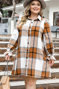 Plus Size Plaid Button Up Shirt Dress Trandify deal