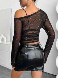 Mesh One Shoulder Long Sleeve Top Trandify Deal
