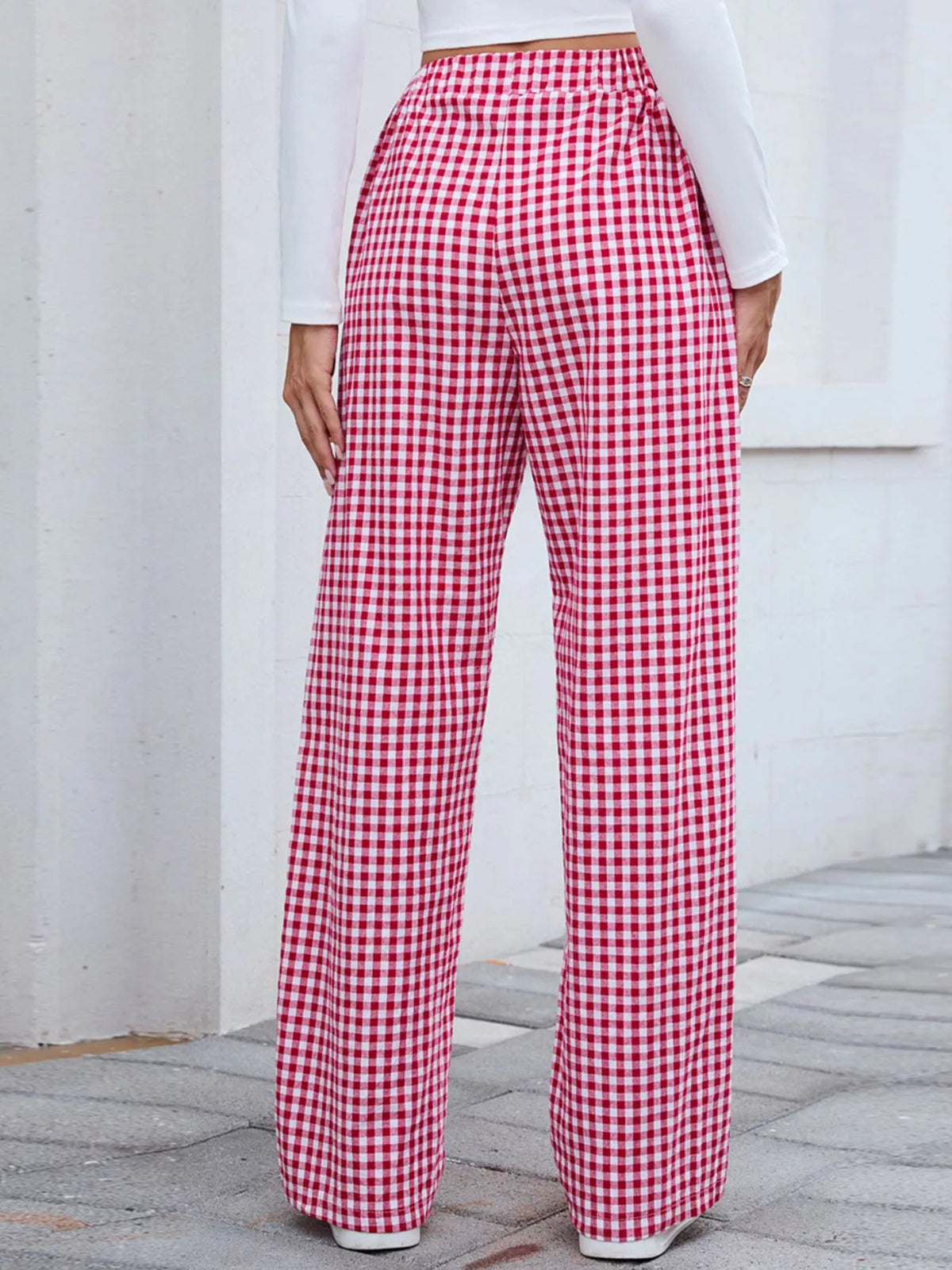 Women's Plaid Wide Leg Cotton Pants