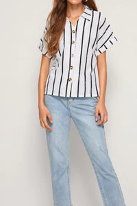 Striped Button Up Short Sleeve Shirt Trandify deal