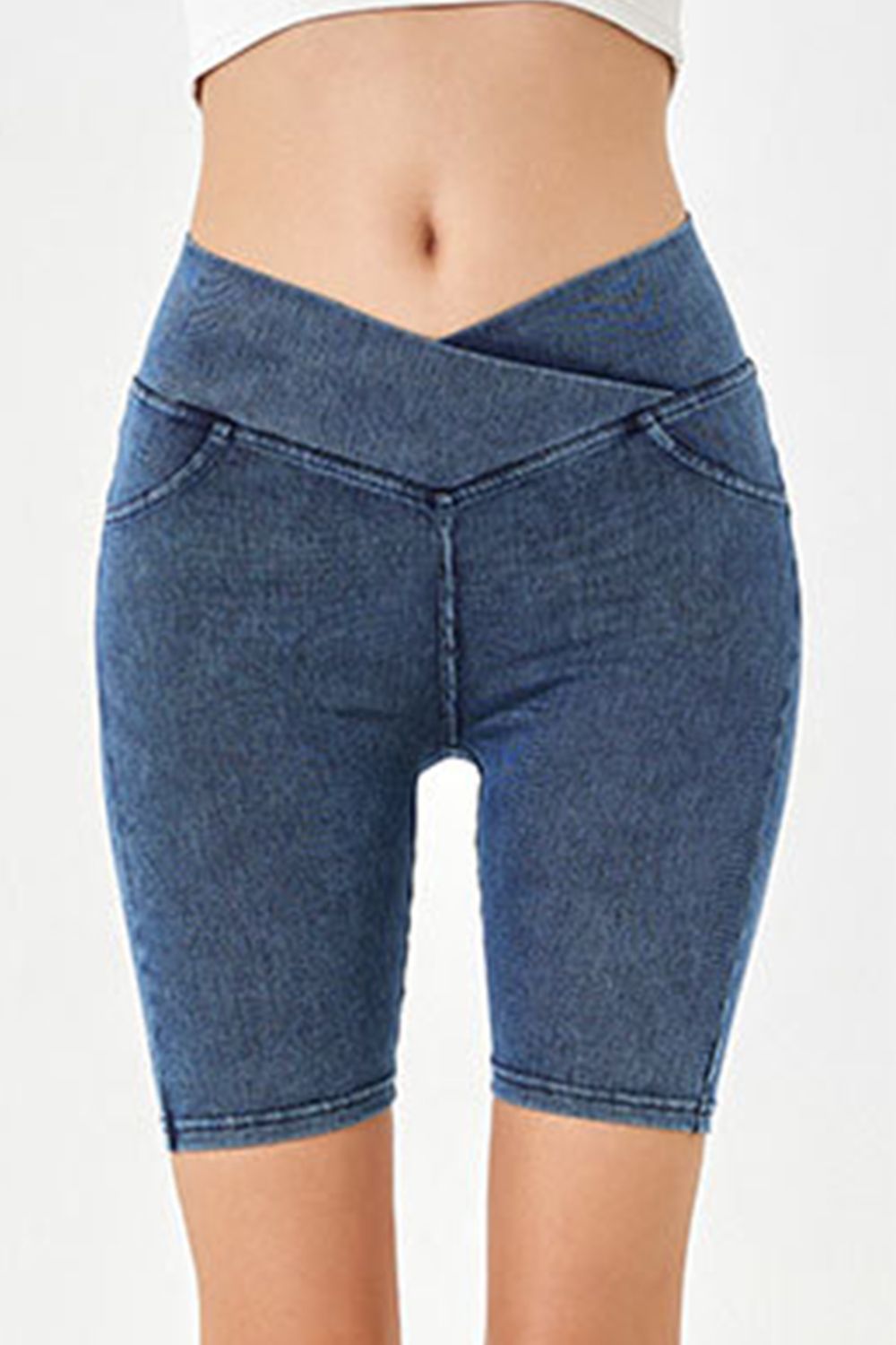Basic Bae Asymmetrical Waist Denim Shorts with Pockets Trandify Deal