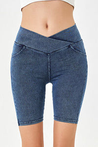 Basic Bae Asymmetrical Waist Denim Shorts with Pockets Trandify Deal