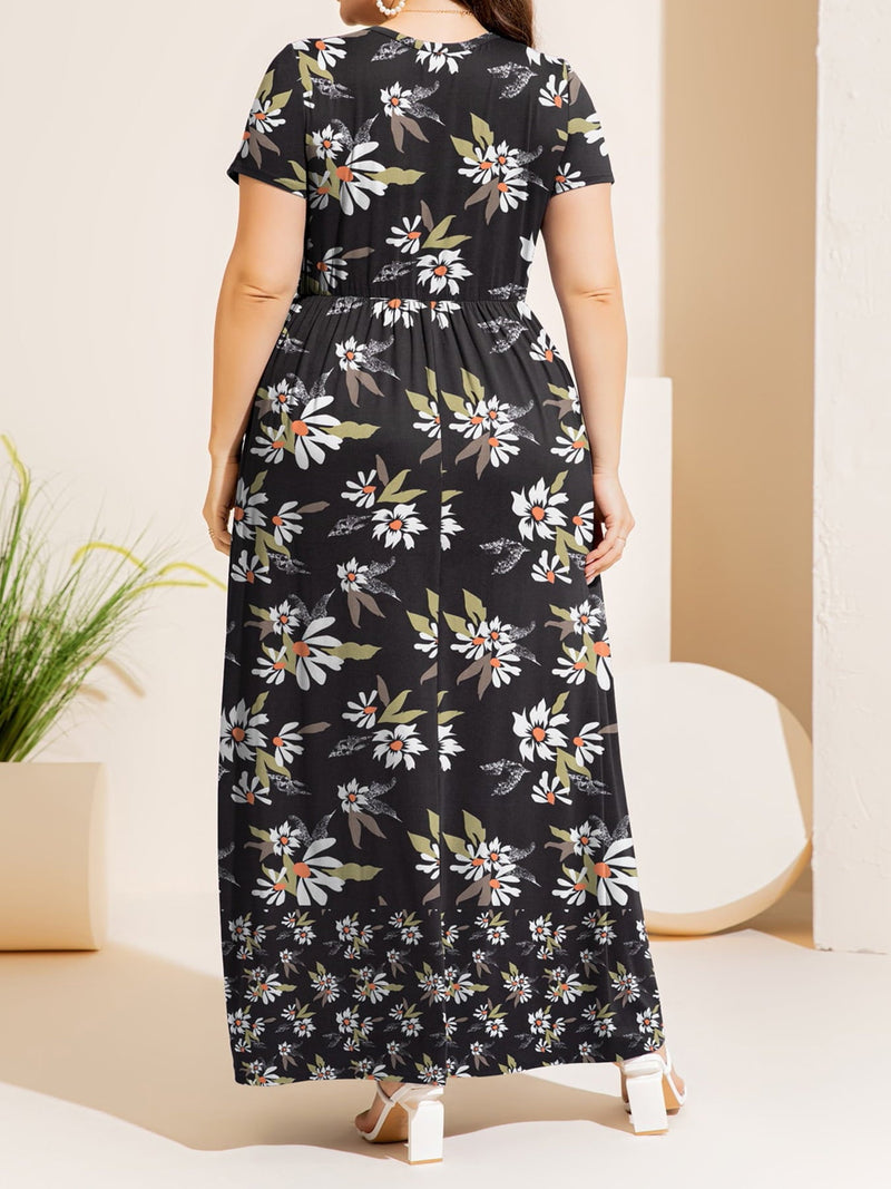 Plus Size Printed Round Neck Short Sleeve Maxi Dress Trandify Deal