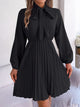 Tie Neck Balloon Sleeve Pleated Dress Trandify deal