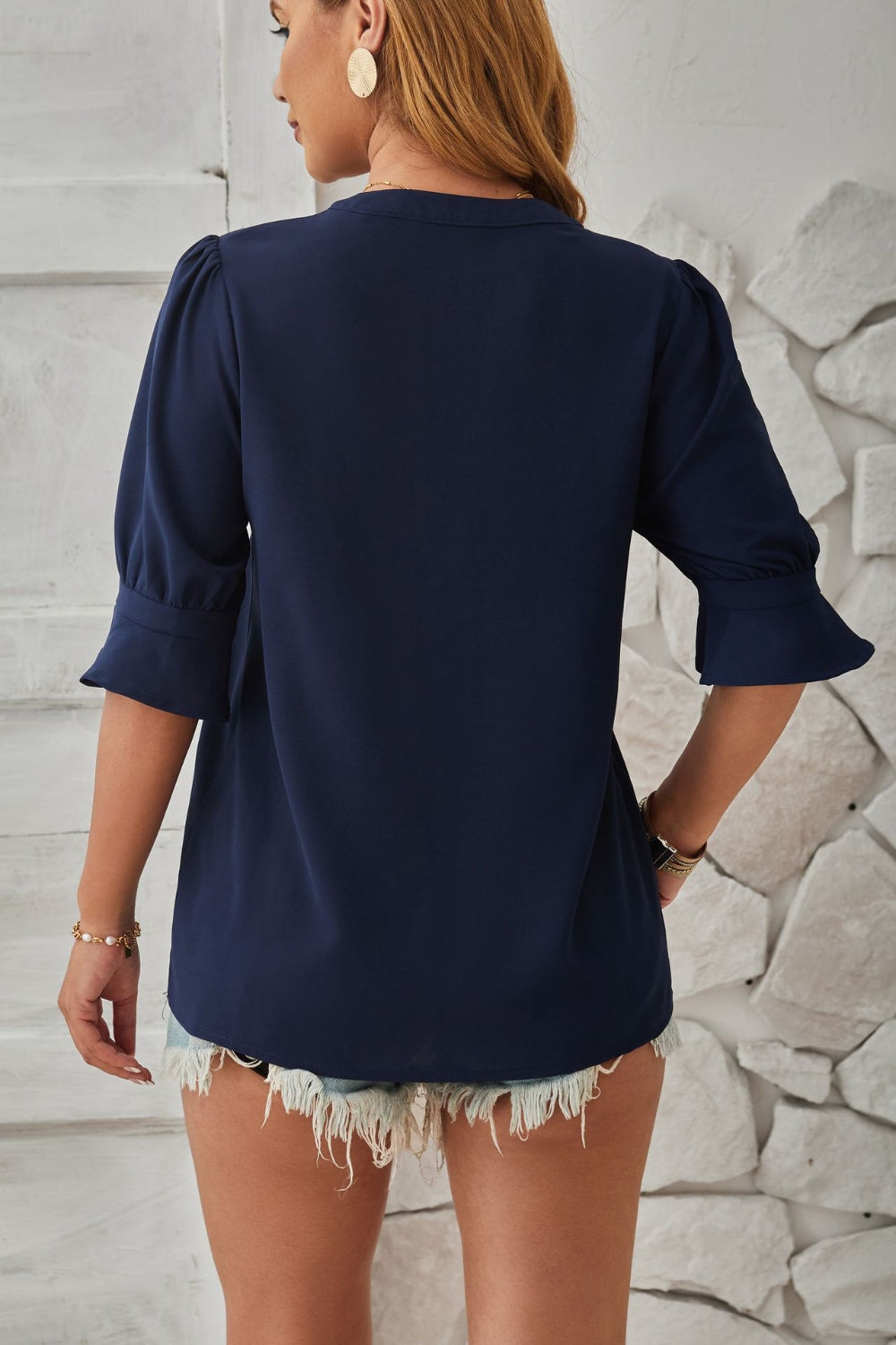 Notched Half Sleeve Blouse Trandify deal