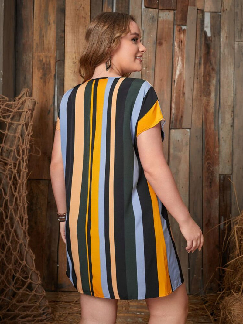 Plus Size Striped Short Sleeve Mini Dress Trandify deal