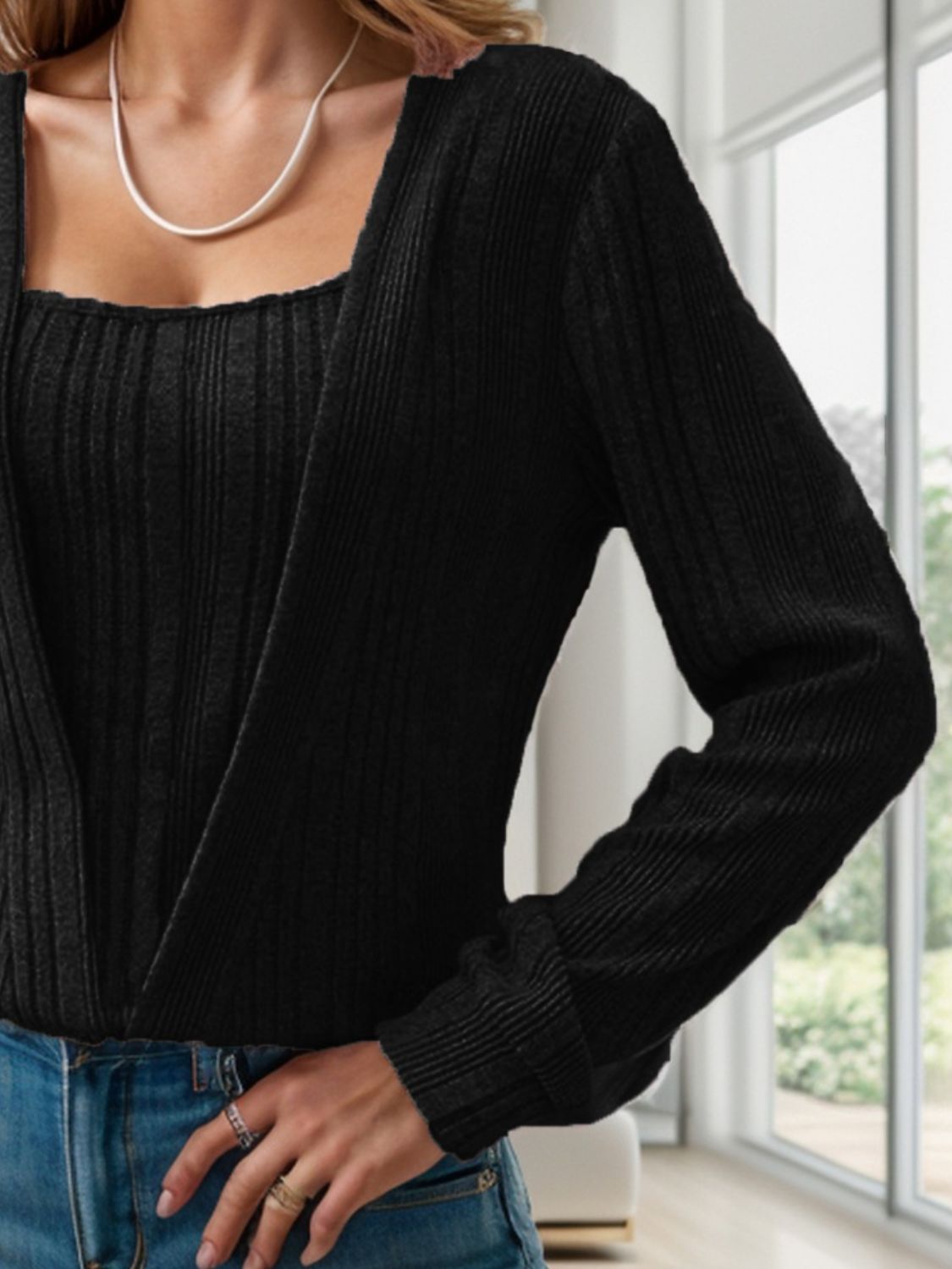 Square Neck Long Sleeve T-Shirt Trandify Deal