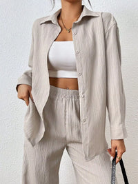 Women's Button Up Shirt and Pants Set in Off-white, casual office wear