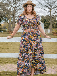 Plus Size Tie Neck Short Sleeve Top and Skirt Set Trandify deal