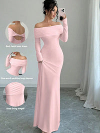 Sexy off-shoulder long sleeve bodycon maxi dress for women, perfect for night out and date nights