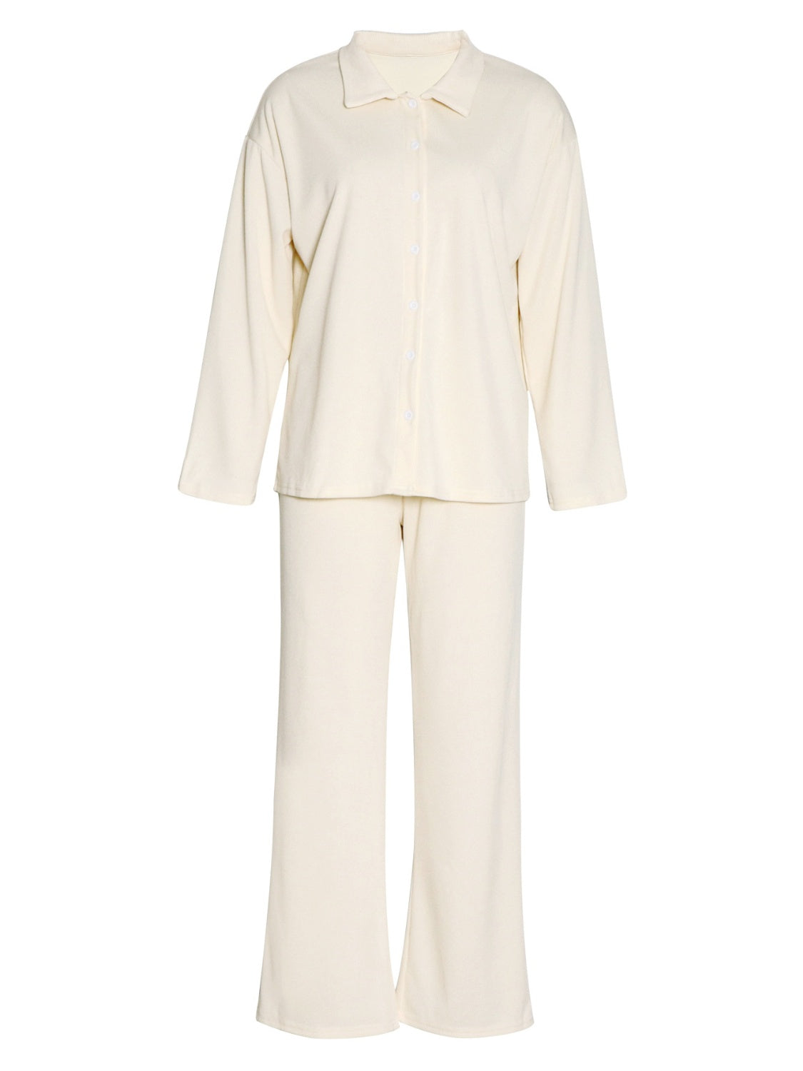 Collared Neck Long Sleeve Top and Drawstring Pants Set Trandify Deal