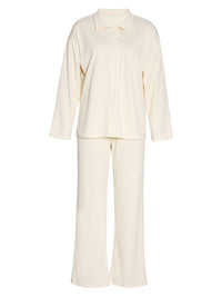 Collared Neck Long Sleeve Top and Drawstring Pants Set Trandify Deal
