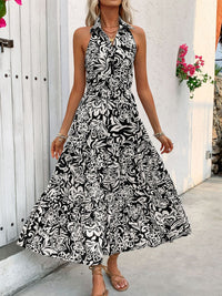 Perfee Backless Smocked Printed Sleeveless Midi Dress Trandify deal