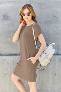 Basic Bae Full Size Round Neck Short Sleeve Dress with Pockets Trandify deal