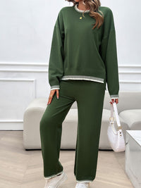 Devine Round Neck Dropped Shoulder Top and Pants Sweater Set Trandify Deal