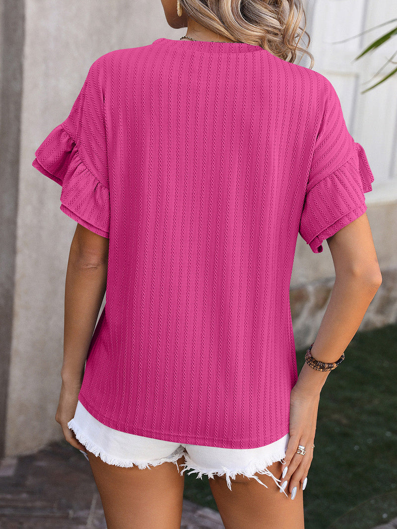 Ruffled Round Neck Short Sleeve Top Trandify deal
