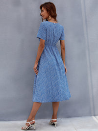 Printed Round Neck Short Sleeve Midi Dress Trandify Deal