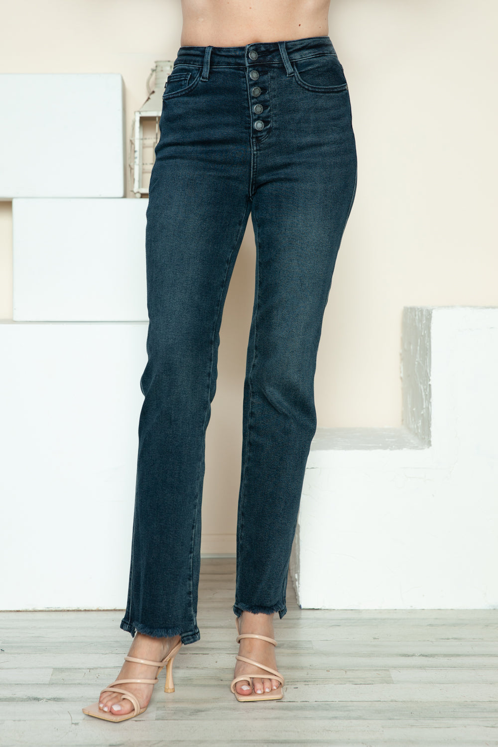 Judy Blue Full Size Button Fly Hem Destroy Straight Jeans Trandify Deal