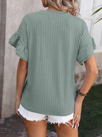 Ruffled Round Neck Short Sleeve Top Trandify deal