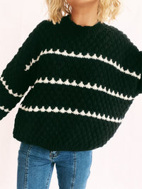 Contrast Stripes Round Neck Long Sleeve Sweater Trandify Deal