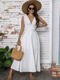 Full Size Slit V-Neck Sleeveless Midi Dress Trandify deal