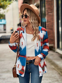 Geometric Zip Up Long Sleeve Hooded Jacket Trandify Deal