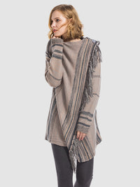 Angel Wings Tassel Striped Open Front Long Sleeve Cardigan Trandify Deal