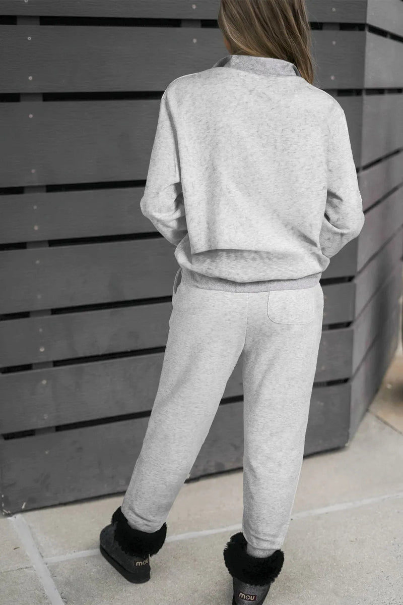 Quarter Zip Long Sleeve Top and Drawstring Pants Set Trandify Deal