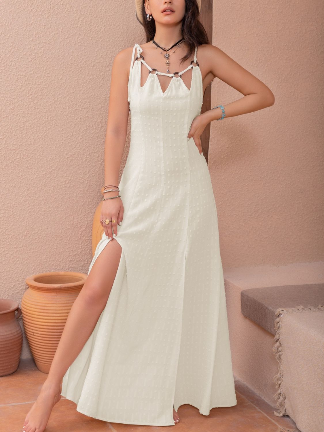 Swiss Dot Cutout Sleeveless Maxi Dress Trandify Deal
