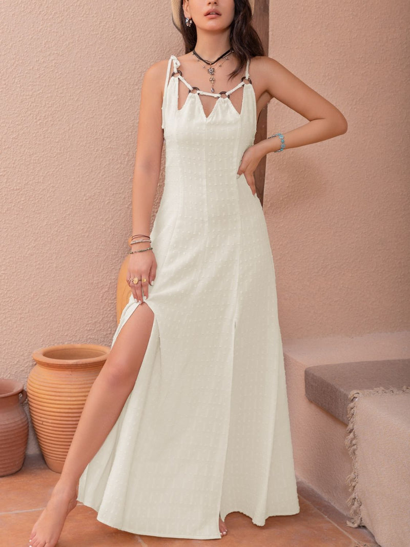 Swiss Dot Cutout Sleeveless Maxi Dress Trandify Deal