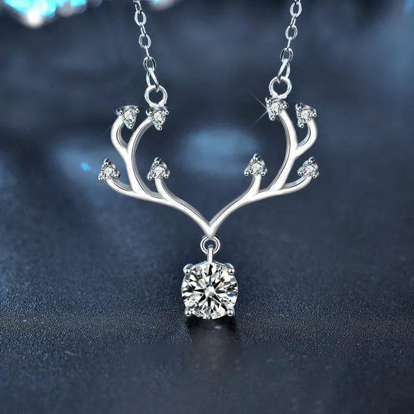 1 Ct Moissanite Deer Antler Necklace in Sterling Silver