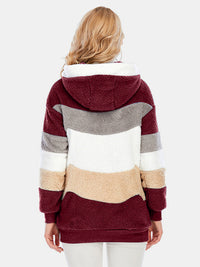Full Size Drawstring Color Block Zip Up Hooded Outerwear Trandify Deal