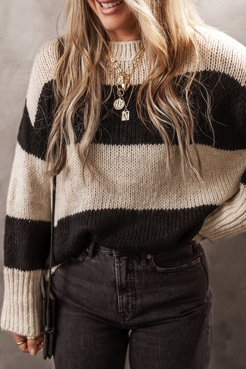 Color Block Round Neck Sweater Trandify Deal