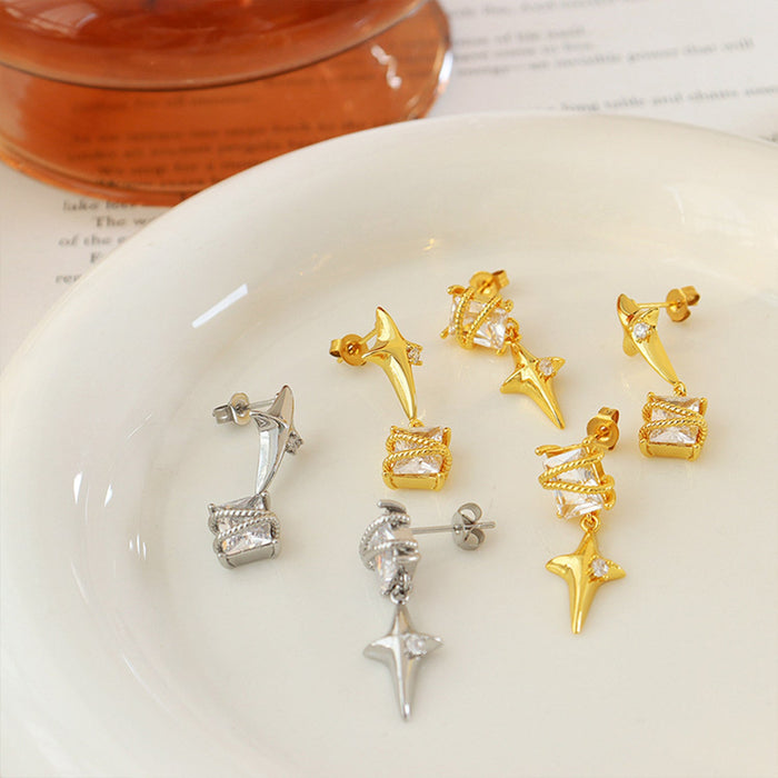 Zircon Copper Geometric Drop Earrings Trandify deal