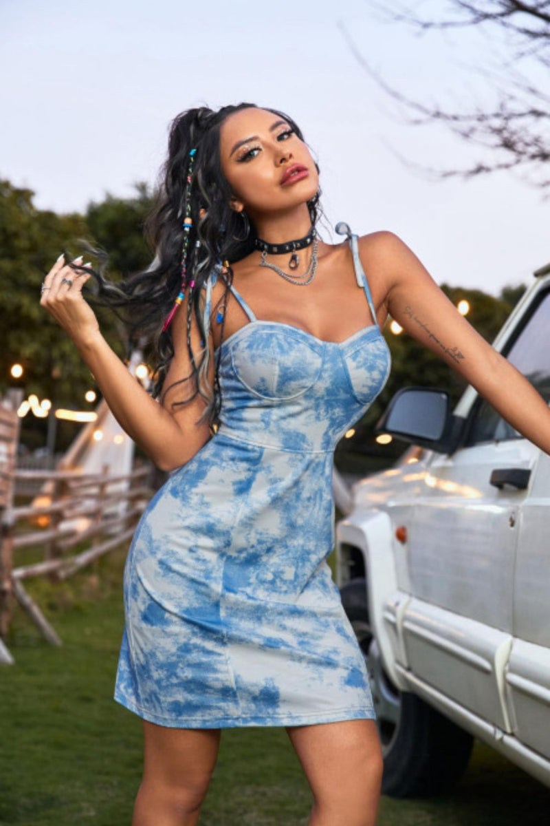 Tied Tie-Dye Sleeveless Mini Cami Dress Trandify Deal