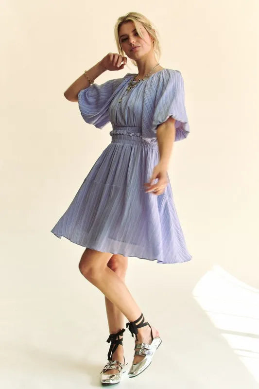 Women’s trendy back button puff sleeve mini dress – Trandifydeal