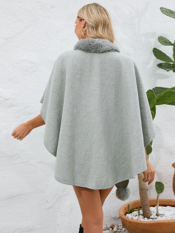 Fuzzy Trim Open Front Poncho Trandify deal