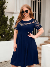 Plus Size Ruched Round Neck Short Sleeve Dress Trandify deal