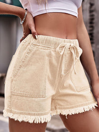 Drawstring Raw Hem Denim Shorts Trandify deal