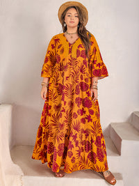 Plus Size Lace Detail Printed V-Neck Maxi Dress Trandify Deal