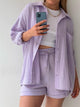 Texture Button Up Shirt and Drawstring Shorts Set Trandify deal
