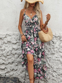Smocked Printed Halter Neck Midi Dress Trandify Deal