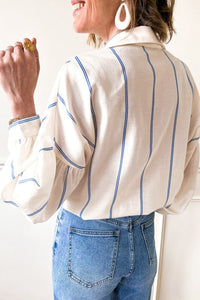 Striped Collared Neck Long Sleeve Shirt Trandify Deal