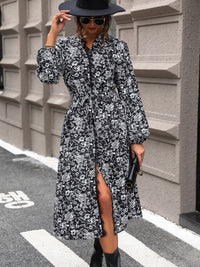 Perfee Lace Detail Printed Long Sleeve Midi Dress Trandify Deal