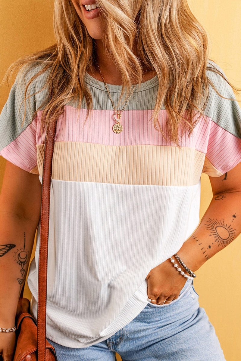 Plus Size Color Block Round Neck Short Sleeve T-Shirt Trandify deal