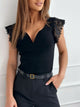 Lace Detail Sweetheart Neck Cap Sleeve T-Shirt Trandify Deal
