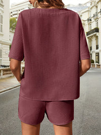 Waffle-Knit Half Sleeve Top and Shorts Set Trandify deal