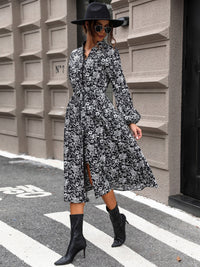 Perfee Lace Detail Printed Long Sleeve Midi Dress Trandify Deal